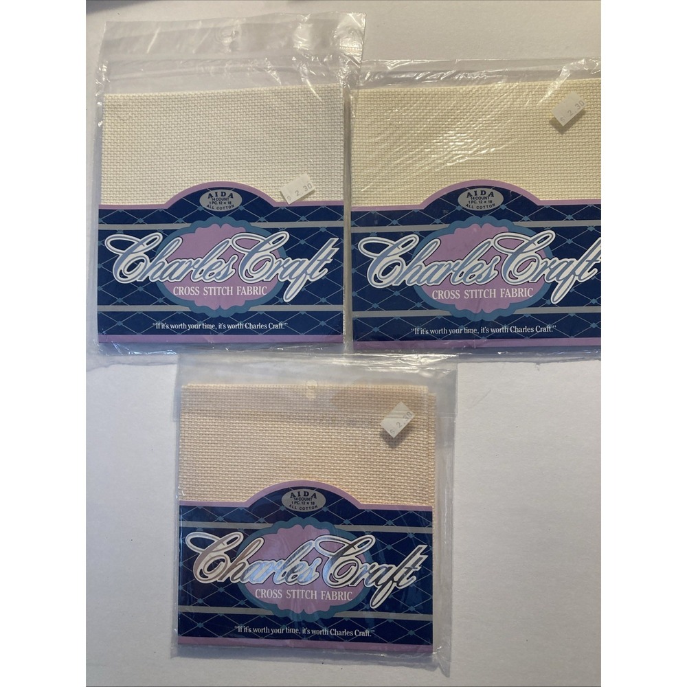 Charles Craft Silver Mixed Lot of 3 Aida Cross Stitch Fabric Brand New Vintage